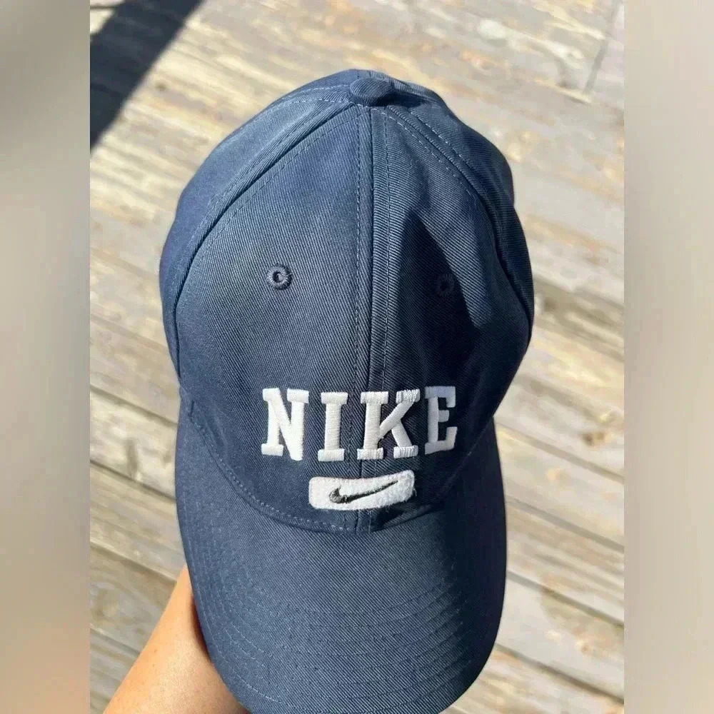 Vintage Nike Embroidered Navy Blue Adjustable Hat Spell Out Swoosh